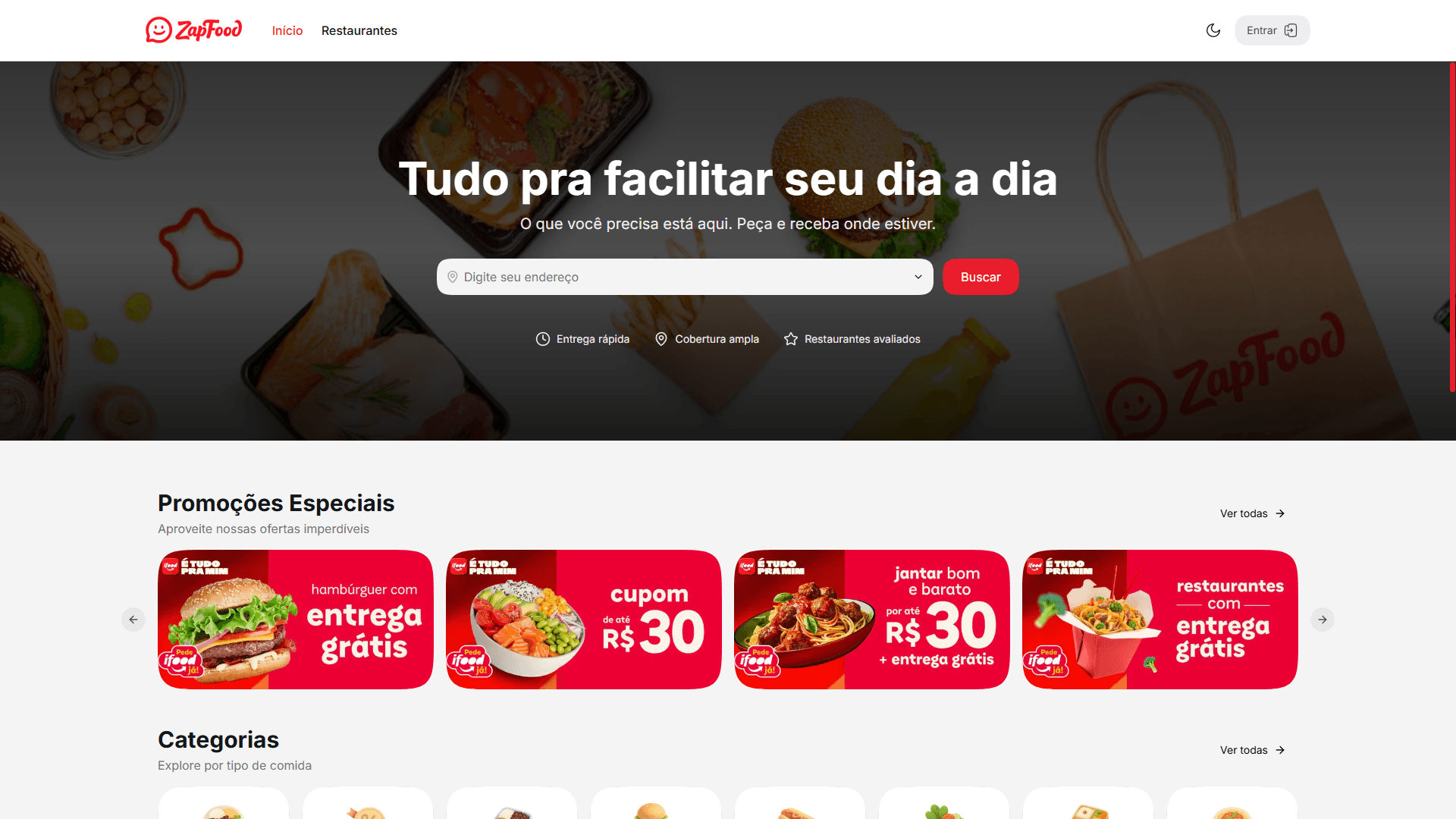 Página inicial web do ZapFood